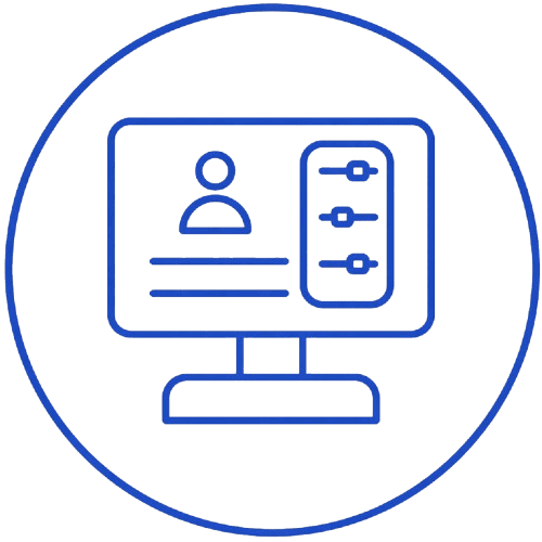 Icon of a computer screen displaying a user profile with sliders.