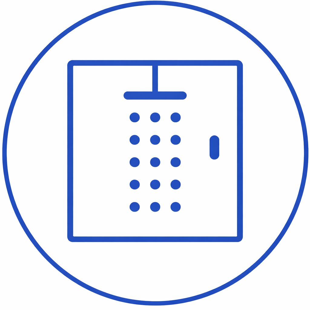 Icon of a showerhead inside a circular border.